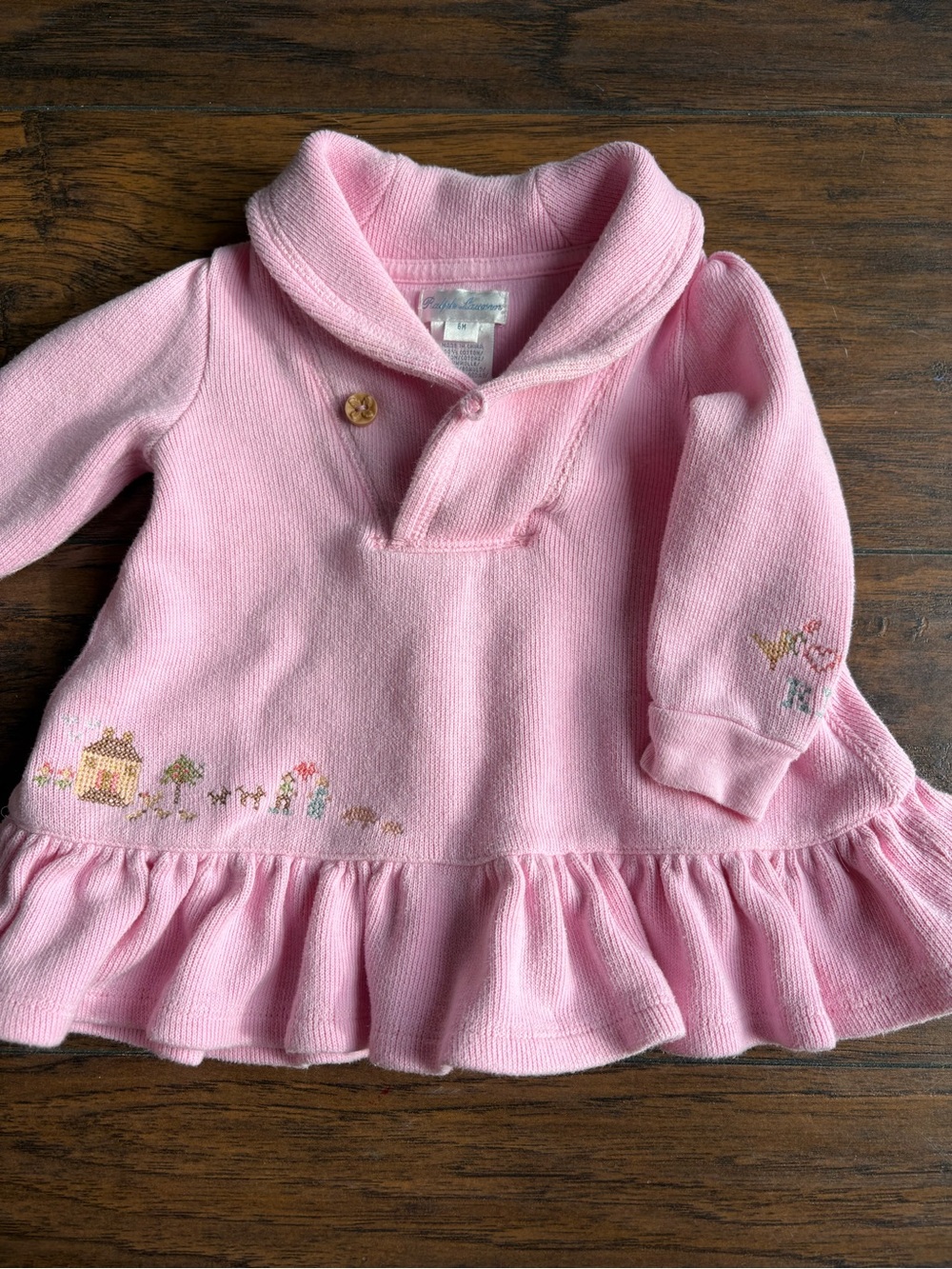 Ralph Lauren Baby Pink Knit Sweater Dress Embroidered | 6M